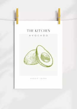 Plakat przedstawia okwoc avocado z napisem The kitchen avokado