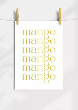 Plakat z z 6 napisami mango w sześciu wierszach