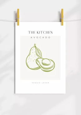 Plakat przedstawia okwoc avocado z napisem The kitchen avokado